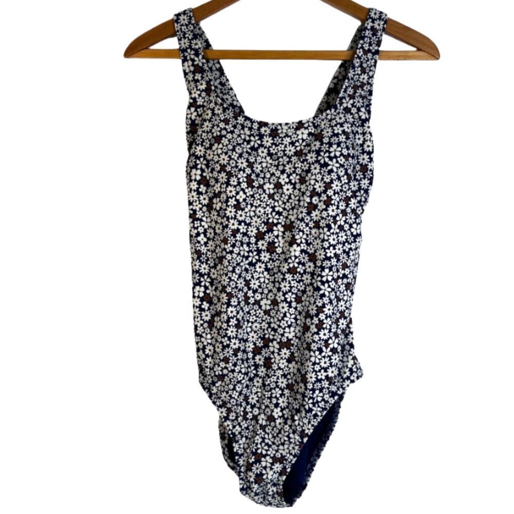 Lands End One Piece Swimsuit Daisy Floral Print Criss Cross Back Straps Size 8